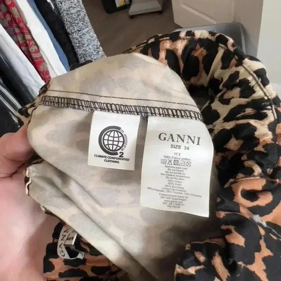 987 Ganni Leopard Print Jumpsuit Size 34 Color Cream Brown - Picture 7 of 7